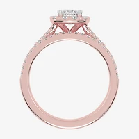 (G-H / Vs2-Si1) Womens 1 CT. T.W. Lab Grown White Diamond 10K Gold Cushion Side Stone Halo Bridal Set