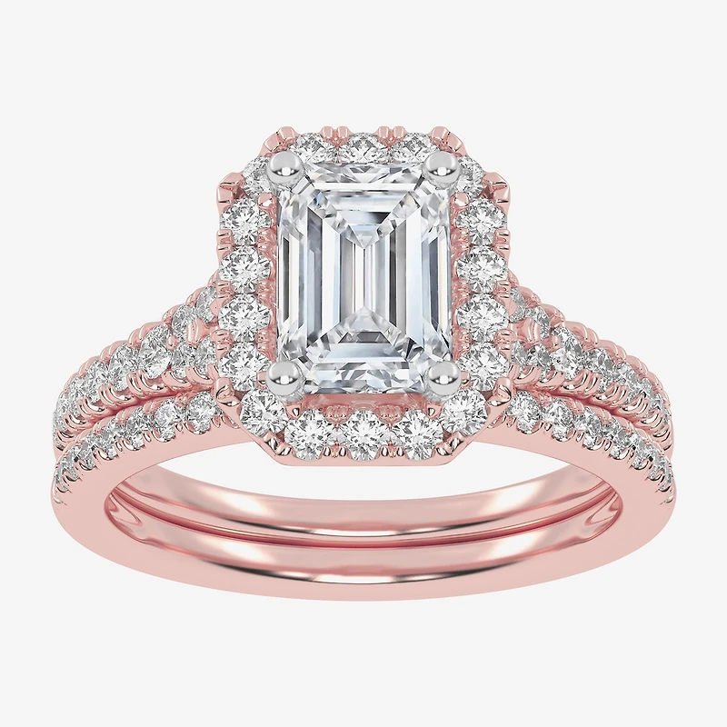 G-H / Vs2-Si1) Womens / CT. T.W. Lab Grown White Diamond 14K Gold Side Stone Halo Bridal Set