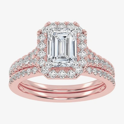 G-H / Vs2-Si1) Womens / CT. T.W. Lab Grown White Diamond 14K Gold Side Stone Halo Bridal Set