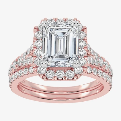 G-H / Vs2-Si1) Womens 3 3/4 CT. T.W. Lab Grown White Diamond 14K Gold Side Stone Halo Bridal Set