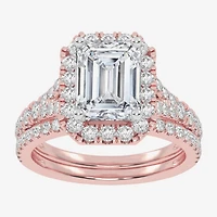 G-H / Vs2-Si1) Womens 3 3/4 CT. T.W. Lab Grown White Diamond 14K Gold Side Stone Halo Bridal Set