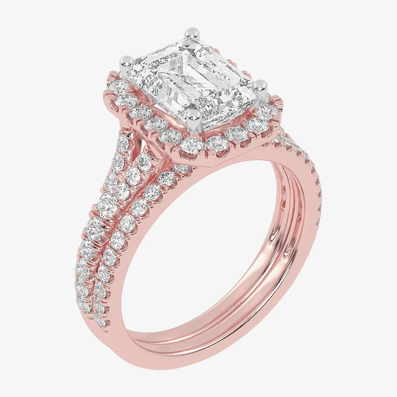 G-H / Vs2-Si1) Womens 3 3/4 CT. T.W. Lab Grown White Diamond 14K Gold Side Stone Halo Bridal Set