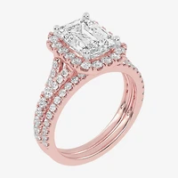 G-H / Vs2-Si1) Womens 3 3/4 CT. T.W. Lab Grown White Diamond 14K Gold Side Stone Halo Bridal Set