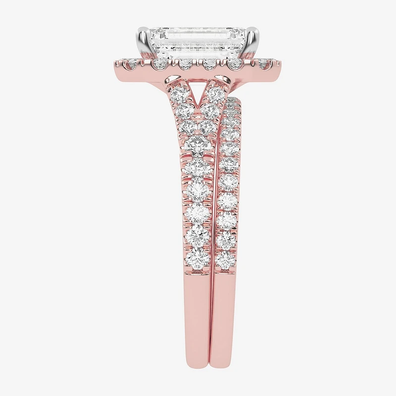 G-H / Vs2-Si1) Womens 3 3/4 CT. T.W. Lab Grown White Diamond 14K Gold Side Stone Halo Bridal Set