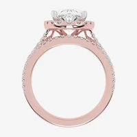 (G-H / Vs2-Si1) Womens 3 3/4 CT. T.W. Lab Grown White Diamond 14K Gold Oval Side Stone Halo Bridal Set