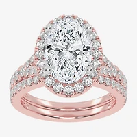 (G-H / Vs2-Si1) Womens 3 3/4 CT. T.W. Lab Grown White Diamond 14K Gold Oval Side Stone Halo Bridal Set