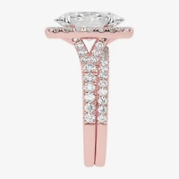 (G-H / Vs2-Si1) Womens 3 3/4 CT. T.W. Lab Grown White Diamond 14K Gold Oval Side Stone Halo Bridal Set