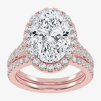 (G-H / Vs2-Si1) Womens 4 3/4 CT. T.W. Lab Grown White Diamond 14K Gold Oval Side Stone Halo Bridal Set