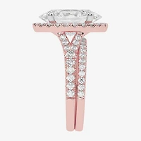 (G-H / Vs2-Si1) Womens 4 3/4 CT. T.W. Lab Grown White Diamond 14K Gold Oval Side Stone Halo Bridal Set