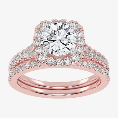 G-H / Vs2-Si1) Womens / CT. T.W. Lab Grown White Diamond 14K Gold Round Side Stone Halo Bridal Set