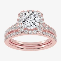 G-H / Vs2-Si1) Womens /2 CT. T.W. Lab Grown White Diamond 14K Gold Round Side Stone Halo Bridal Set