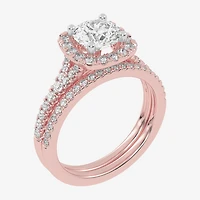 G-H / Vs2-Si1) Womens /2 CT. T.W. Lab Grown White Diamond 14K Gold Round Side Stone Halo Bridal Set