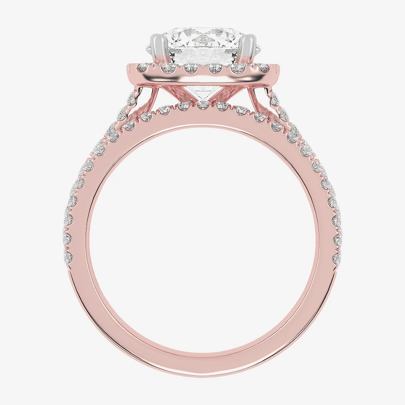 G-H / Vs2-Si1) Womens 3/4 CT. T.W. Lab Grown White Diamond 14K Gold Round Side Stone Halo Bridal Set