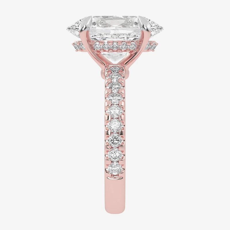 (G-H / Vs2-Si1) Womens 5 1/2 CT. T.W. Lab Grown White Diamond 14K Gold Oval Side Stone Engagement Ring