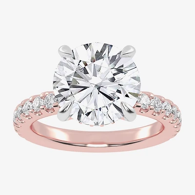 (G-H / Vs2-Si1) Womens 3 1/2 CT. T.W Lab Grown White Diamond 14K Gold Round Side Stone Engagement Ring