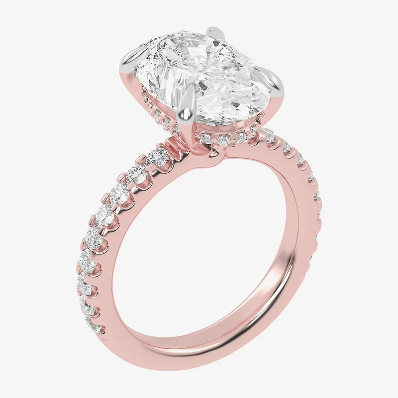 (G-H / Vs2-Si1) Womens 3 1/2 CT. T.W Lab Grown White Diamond 14K Gold Oval Side Stone Engagement Ring