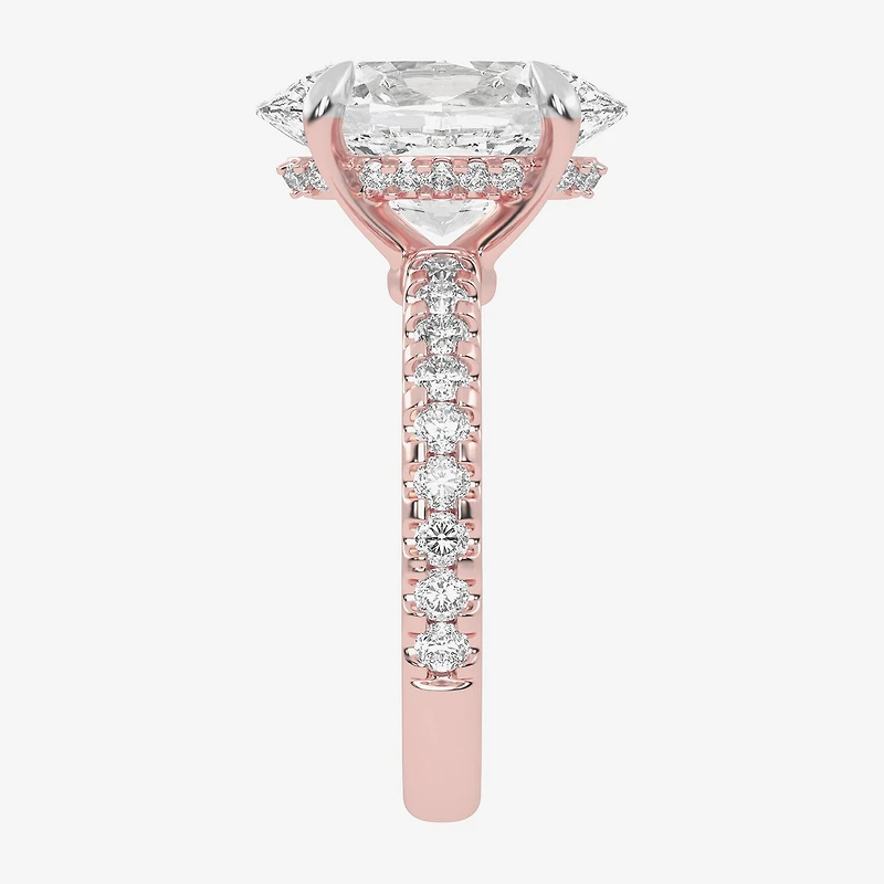 (G-H / Vs2-Si1) Womens 3 1/2 CT. T.W Lab Grown White Diamond 14K Gold Oval Side Stone Engagement Ring