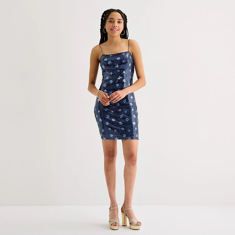 by&by Star Womens Juniors Square Neck Sleeveless Bodycon Dress