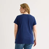 St. John's Bay Womens Plus V Neck Short Sleeve T-Shirt