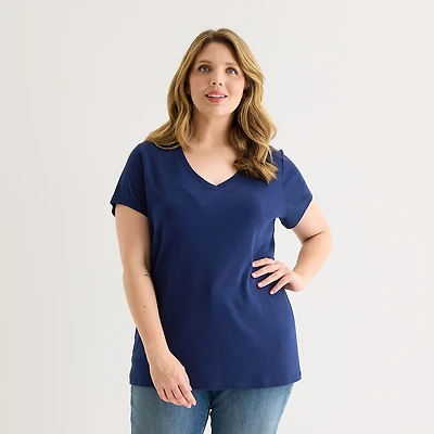 St. John's Bay Womens Plus V Neck Short Sleeve T-Shirt