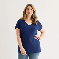 St. John's Bay Womens Plus V Neck Short Sleeve T-Shirt