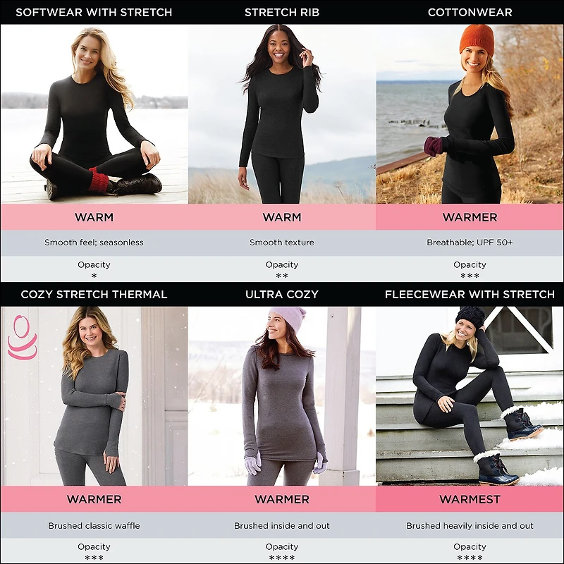 Cuddl Duds Womens Cozy Stretch Crew Neck Long Sleeve Thermal Shirt
