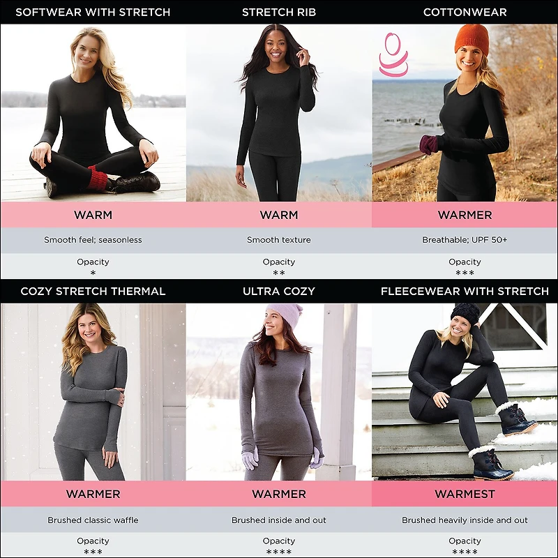 Cuddl Duds Womens Cottonwear Scoop Neck Long Sleeve Thermal Shirt