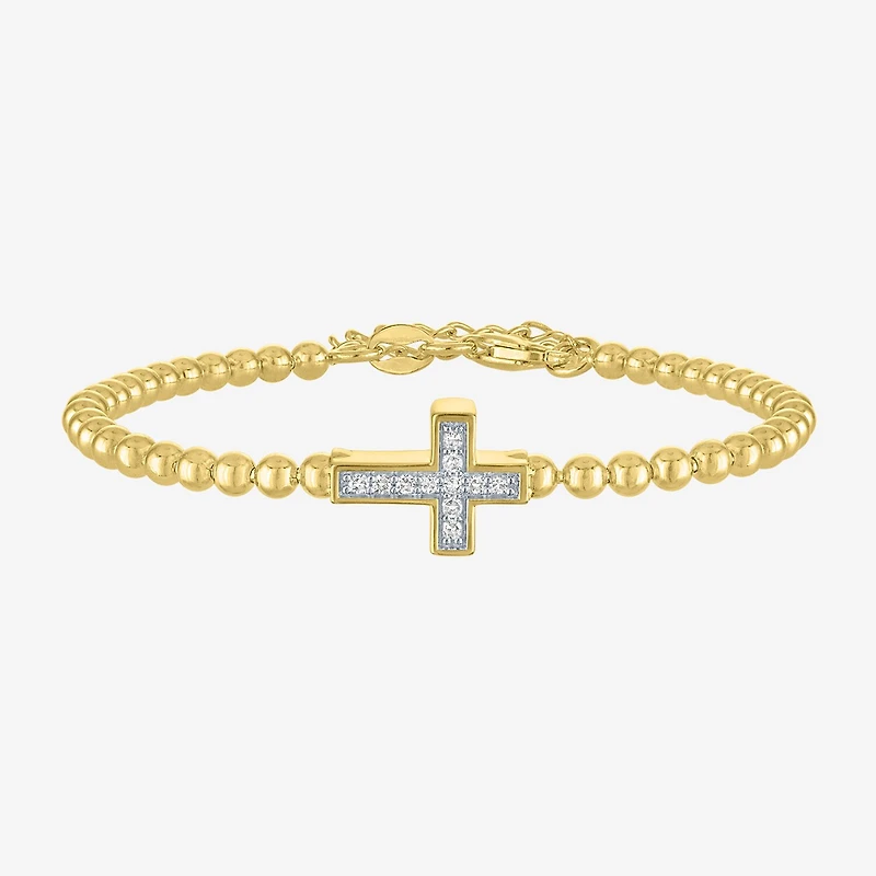 Cross (Gh / Si2 I1) Womens 1/10 CT. T.W. Lab Grown White Diamond 14K Gold Over Silver Sterling Silver Cross Beaded Bracelet