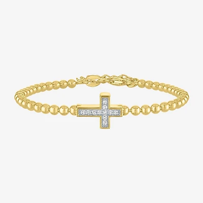 Cross (Gh / Si2 I1) Womens 1/10 CT. T.W. Lab Grown White Diamond 14K Gold Over Silver Sterling Silver Cross Beaded Bracelet
