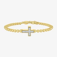 Cross (Gh / Si2 I1) Womens 1/10 CT. T.W. Lab Grown White Diamond 14K Gold Over Silver Sterling Silver Cross Beaded Bracelet