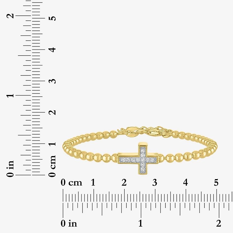 Cross (Gh / Si2 I1) Womens 1/10 CT. T.W. Lab Grown White Diamond 14K Gold Over Silver Sterling Silver Cross Beaded Bracelet