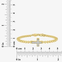 Cross (Gh / Si2 I1) Womens 1/10 CT. T.W. Lab Grown White Diamond 14K Gold Over Silver Sterling Silver Cross Beaded Bracelet