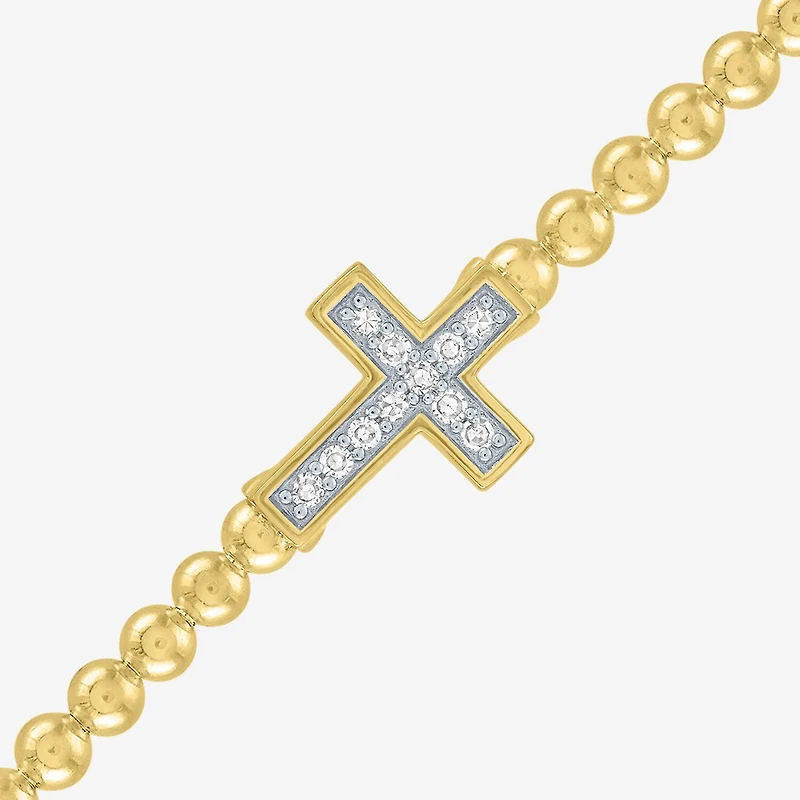 Cross (Gh / Si2 I1) Womens 1/10 CT. T.W. Lab Grown White Diamond 14K Gold Over Silver Sterling Silver Cross Beaded Bracelet