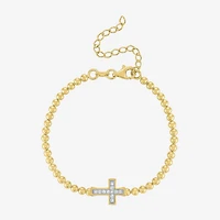 Cross (Gh / Si2 I1) Womens 1/10 CT. T.W. Lab Grown White Diamond 14K Gold Over Silver Sterling Silver Cross Beaded Bracelet