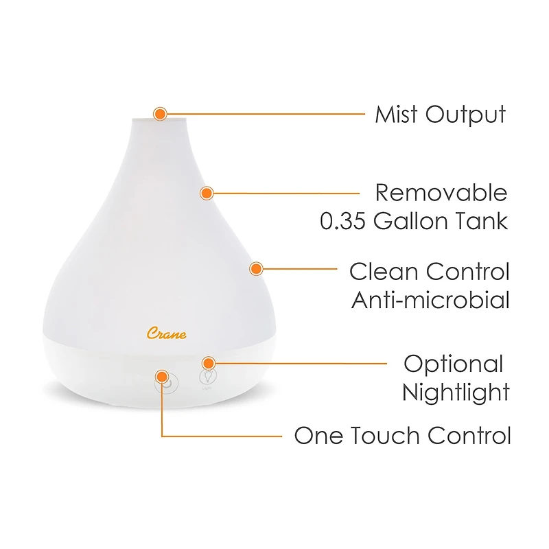 Crane 2-In-1 Personal 0.35 Gallon Ultrasonic Cool Mist Humidifier & Aroma Diffuser