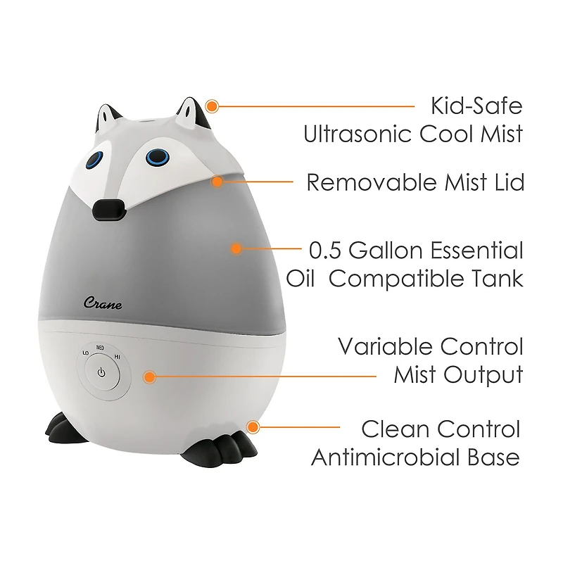 Crane Mini 0.5 Gallon Ultrasonic Cool Mist Humidifier