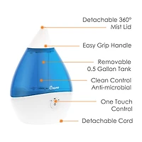 Crane Droplet 0.5 Gallon Ultrasonic Cool Mist Humidifier