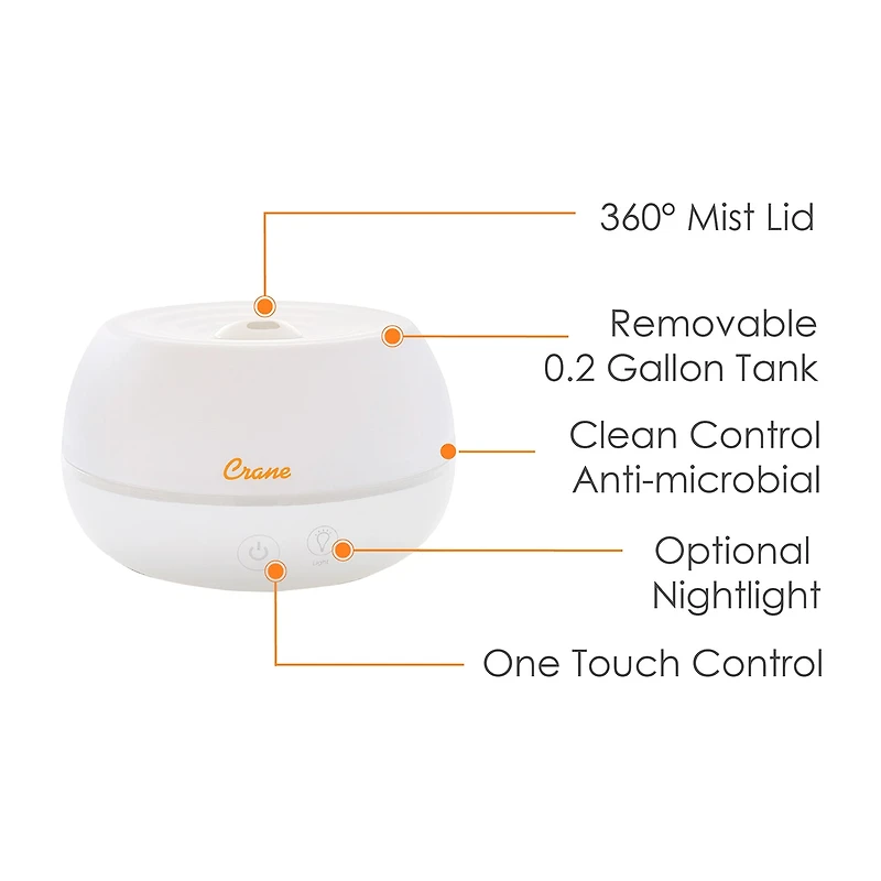 Crane 2-In-1 Personal 0.2 Gallon Ultrasonic Cool Mist Humidifier & Aroma Diffuser