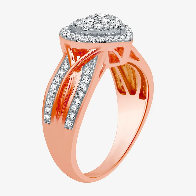 I Said Yes (H-I / I1) Womens 1/2 CT. T.W. Lab Grown White Diamond Sterling Silver Heart Side Stone Halo Engagement Ring