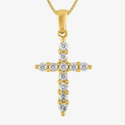 Womens 1/ CT. T.W. Natural White Diamond 14K Gold Cross 18 Inch Pendant Necklace