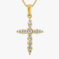 Womens 1/ CT. T.W. Natural White Diamond 14K Gold Cross 18 Inch Pendant Necklace