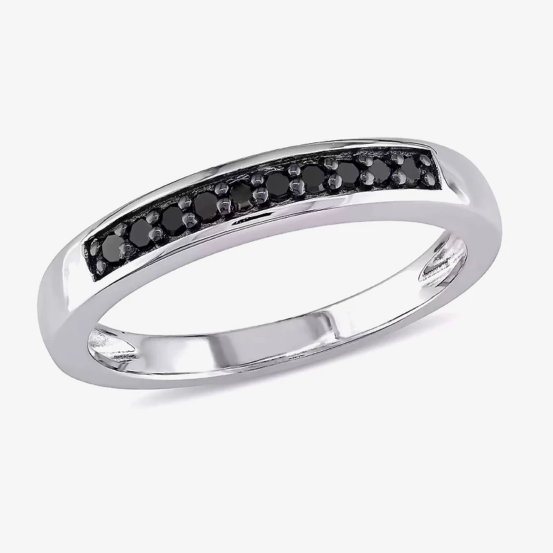 Midnight Black Womens 2MM 1/10 CT. T.W. Natural Diamond Sterling Silver Wedding Band