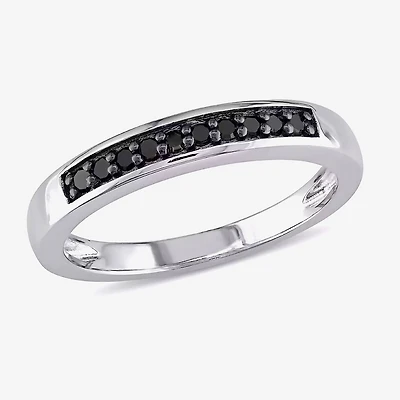 Midnight Black Womens 2MM 1/10 CT. T.W. Natural Diamond Sterling Silver Wedding Band