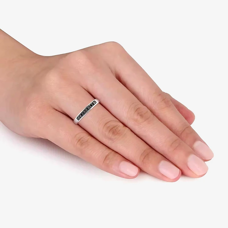 Midnight Black Womens 2MM 1/10 CT. T.W. Natural Diamond Sterling Silver Wedding Band