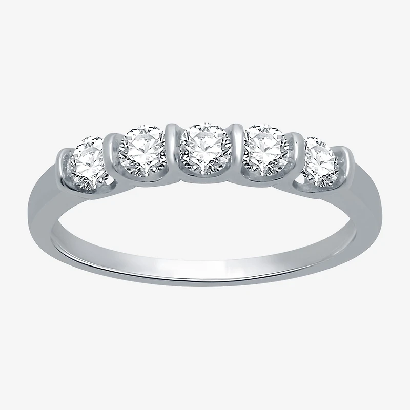 (H-I / I1) Womens 1/2 CT. T.W. Lab Grown White Diamond 10K Gold 5-Stone Anniversary Band