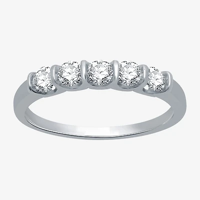 (H-I / I1) Womens 1/2 CT. T.W. Lab Grown White Diamond 10K Gold 5-Stone Anniversary Band