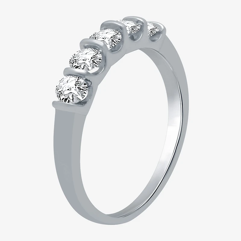 (H-I / I1) Womens 1/2 CT. T.W. Lab Grown White Diamond 10K Gold 5-Stone Anniversary Band
