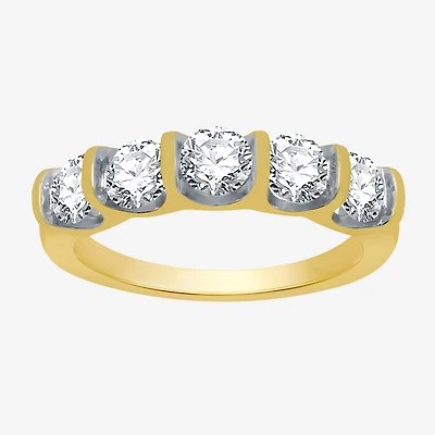 (H-I / I1) Womens 2MM 1 1/2 CT. T.W. Lab Grown White Diamond 10K Gold 5-Stone Anniversary Band