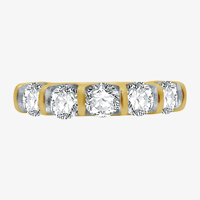 (H-I / I1) Womens 2MM 1 1/2 CT. T.W. Lab Grown White Diamond 10K Gold 5-Stone Anniversary Band