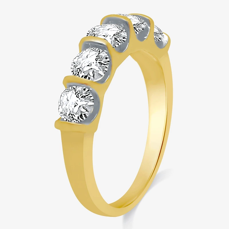 (H-I / I1) Womens 2MM 1 1/2 CT. T.W. Lab Grown White Diamond 10K Gold 5-Stone Anniversary Band